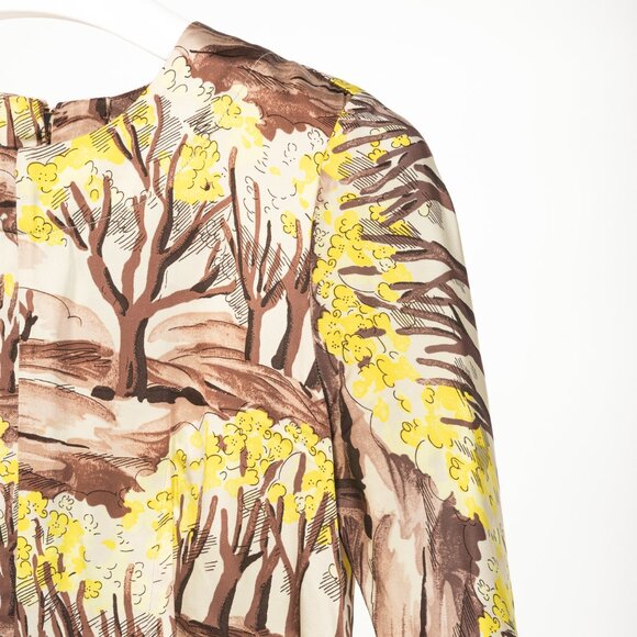 Marni AW/13 Brown & Yellow Forest-Print Viscose 3/4-Sleeve Blouse - Picture 4 of 10